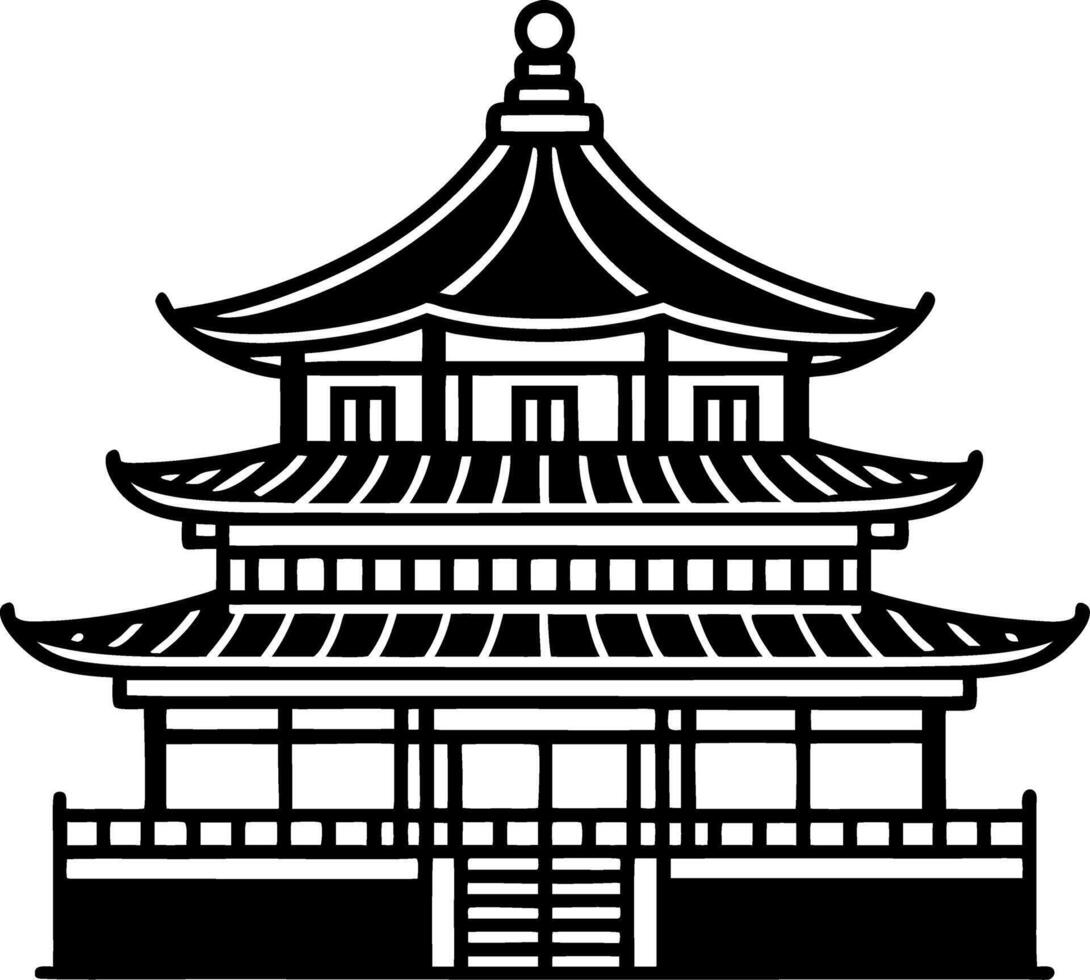 Traditional Asian Pagoda Architecture Illustration for Coloring Book and Tattoo Design vector