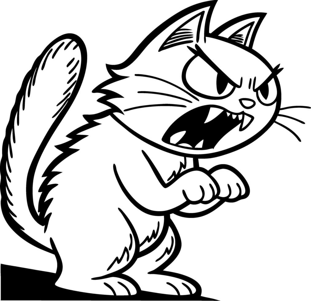 Angry Cartoon Cat Illustration for Creative Projects and Coloring Books vector