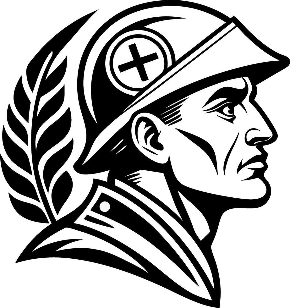Soldier Profile Military Emblem Black and White Design for Tattoo and Graphic Use vector