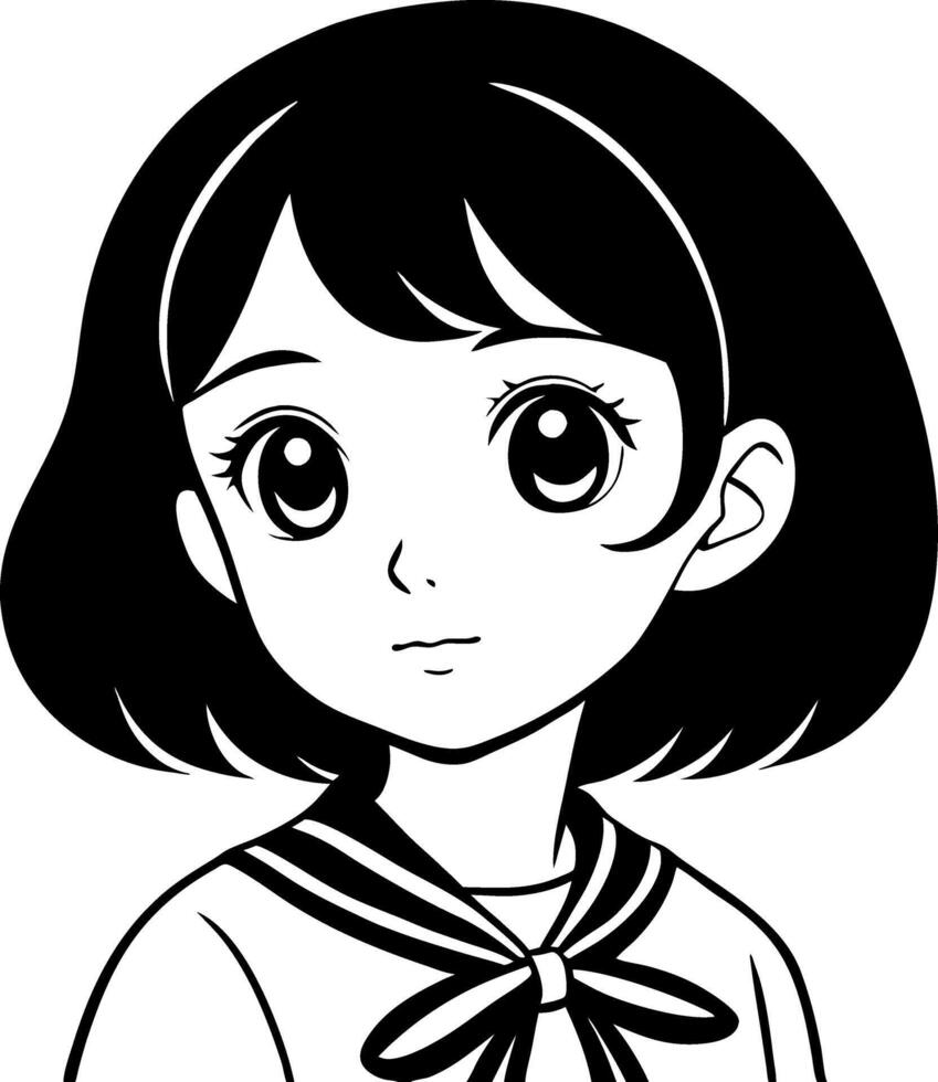 Cute Anime Girl Character With Bob Haircut and Sailor Outfit for Coloring Book Design vector