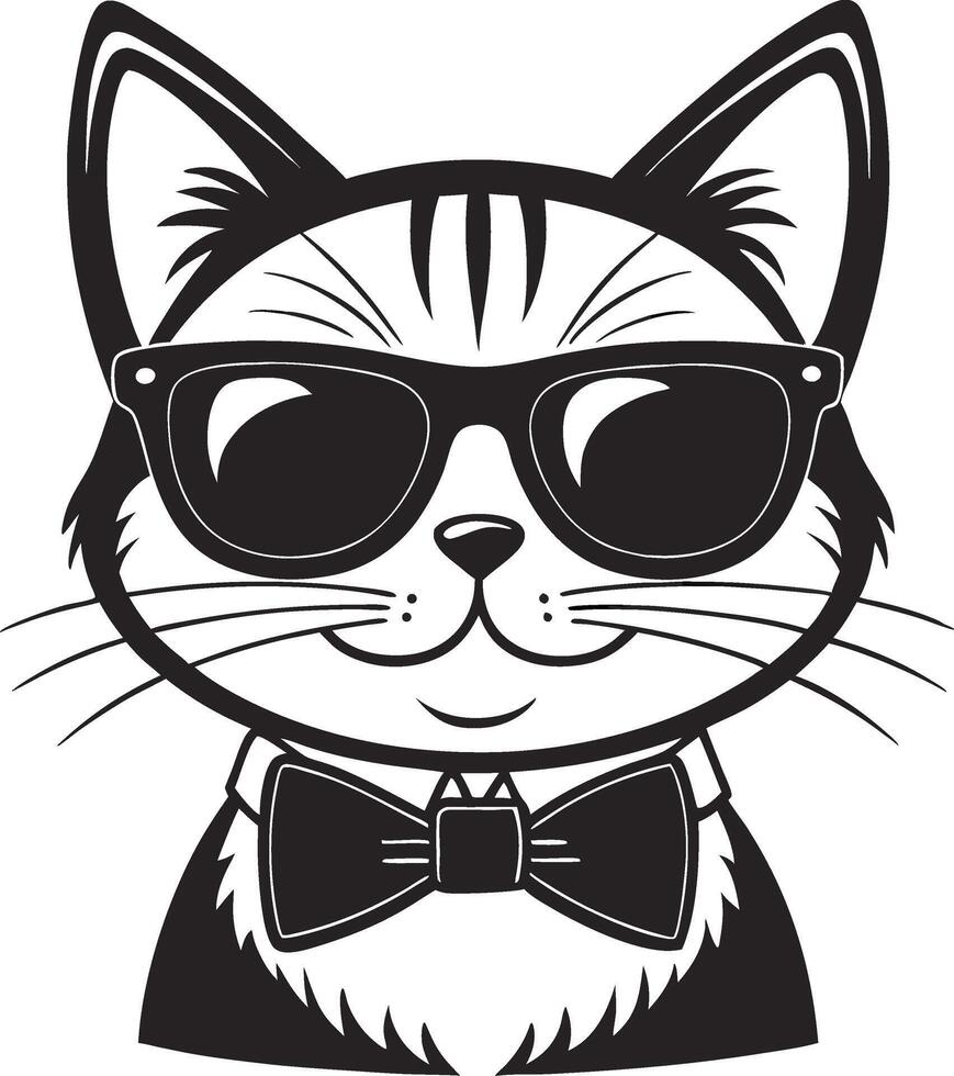 Cool Cat Wearing Sunglasses and Bow Tie Fun Cartoon Illustration for Kids Art Projects vector