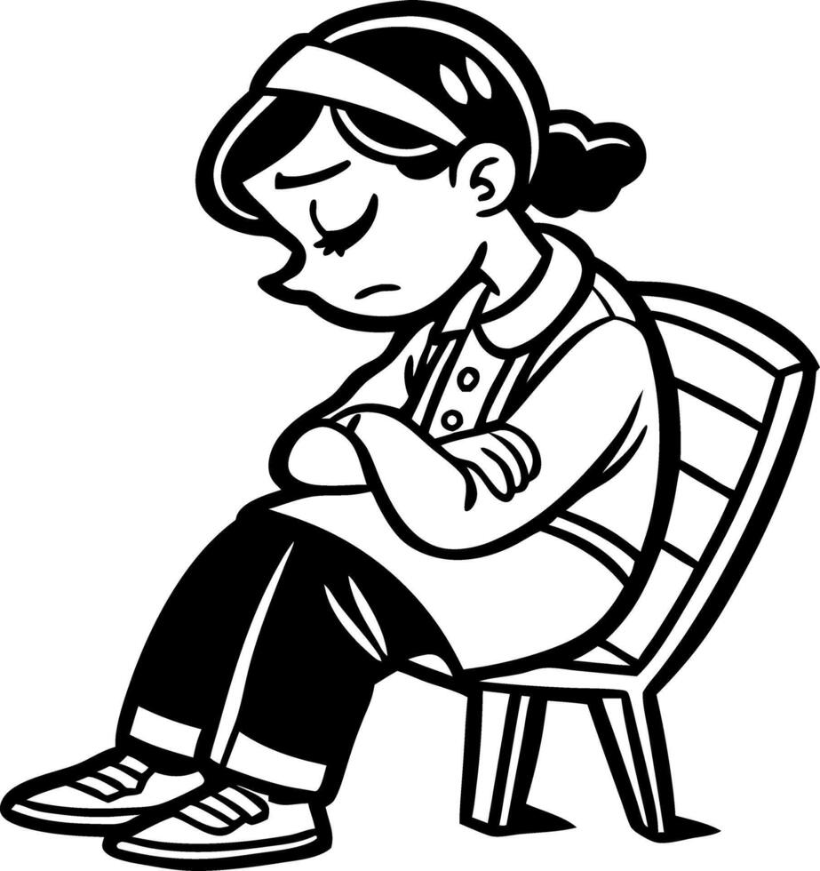 Sad Girl Sitting on Chair with Crossed Arms Expressing Emotion for Illustrative Purposes vector
