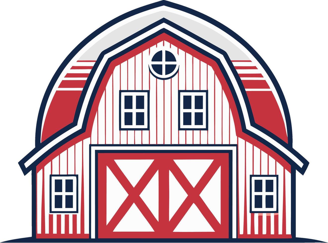 Red and White Barn with Rounded Roof for Farm Themed Designs and Illustrations vector