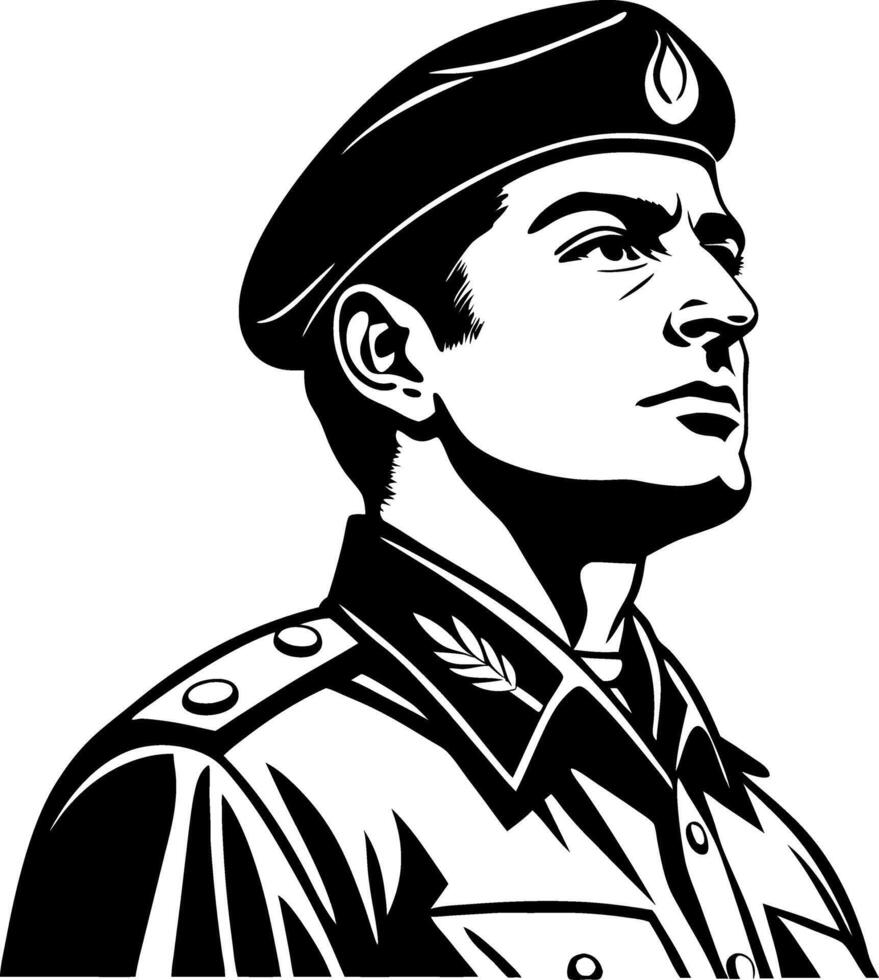 Military Officer Silhouette Wearing Beret in Uniform Ideal for Tattoo and Graphic Designs vector