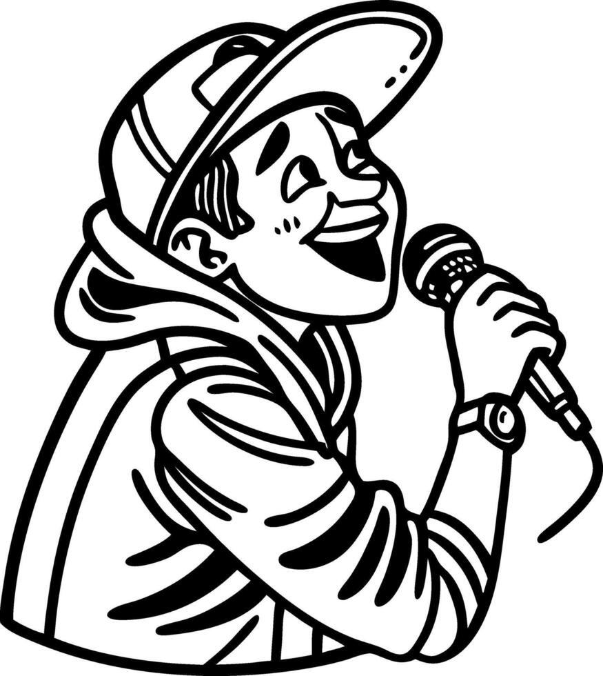 Animated Hip Hop Performer Singing into Microphone Illustration for Creative Projects vector