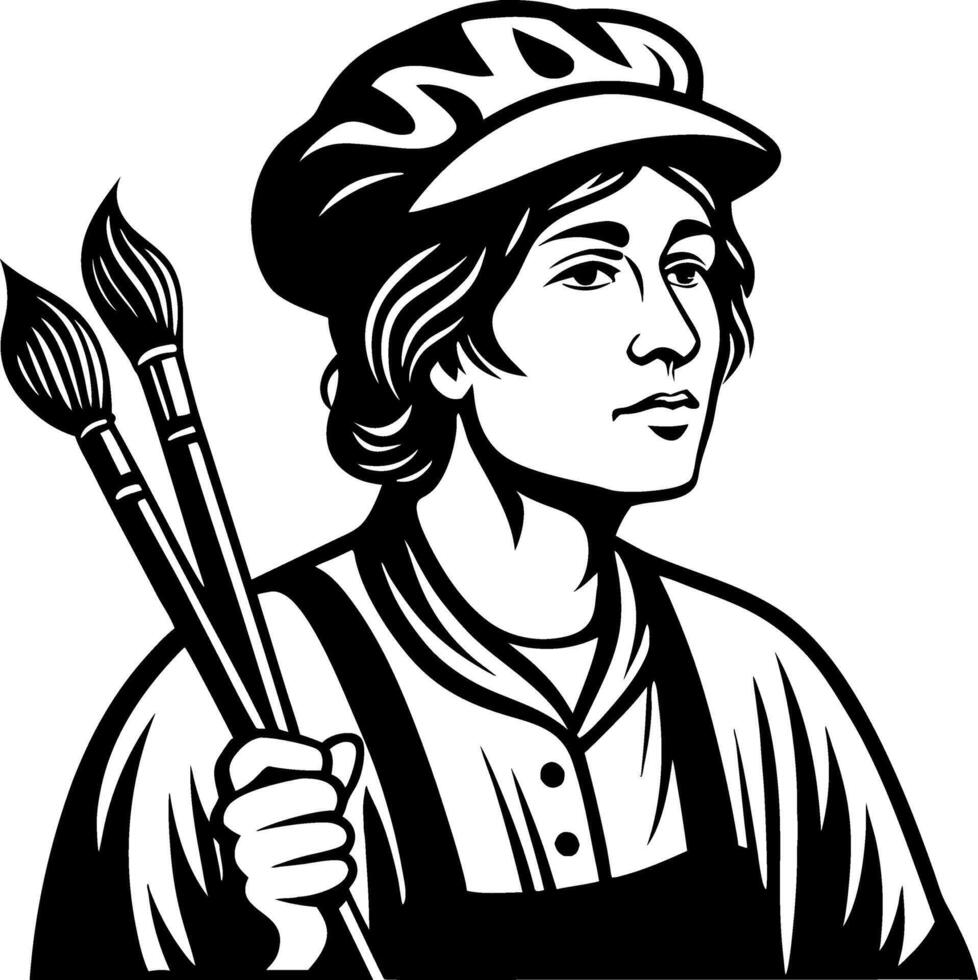 Artist Character Holding Paintbrushes in a Creative Pose for Art and Design Projects vector