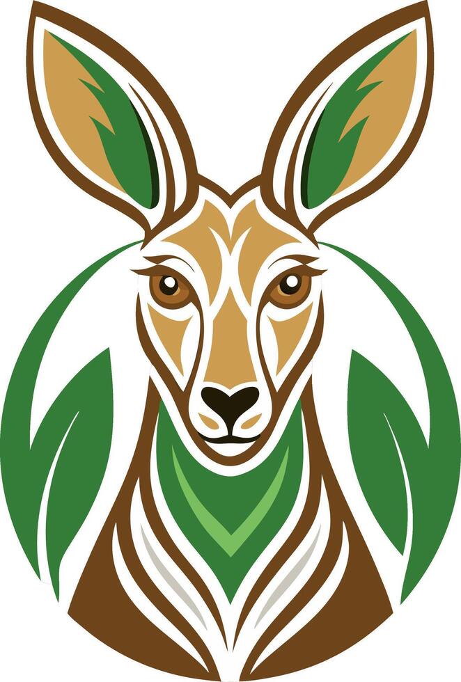 Stylized Kangaroo Illustration with Leaves for Eco-Friendly Design and Nature Themes vector