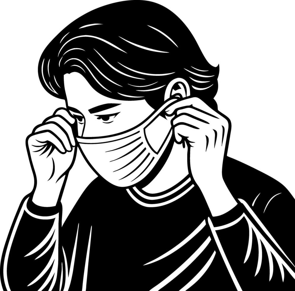 Young Person Wearing Surgical Face Mask for Health and Safety Awareness Illustration vector