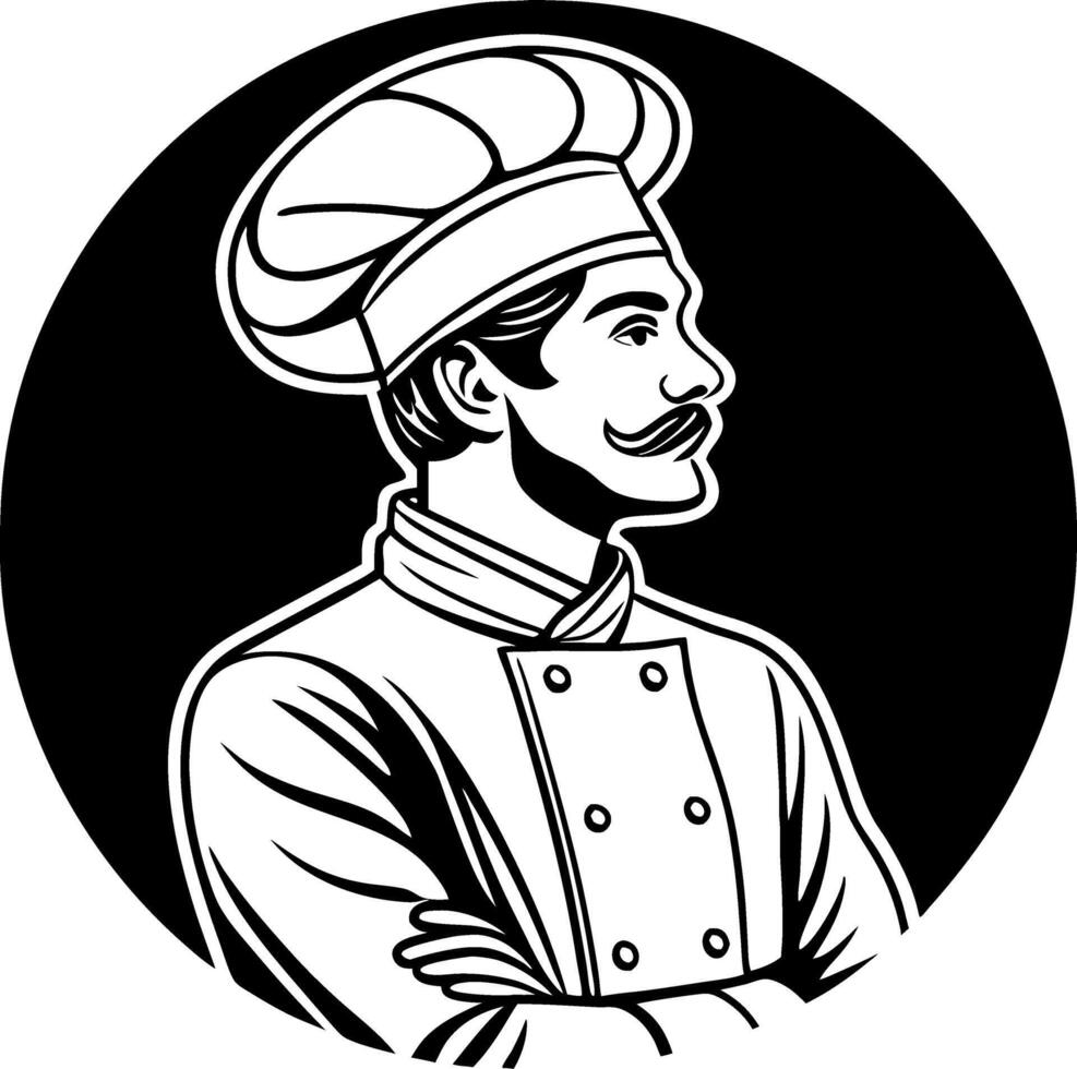 Classic Chef Profile Illustration with Hat and Mustache Ideal for Culinary Designs vector