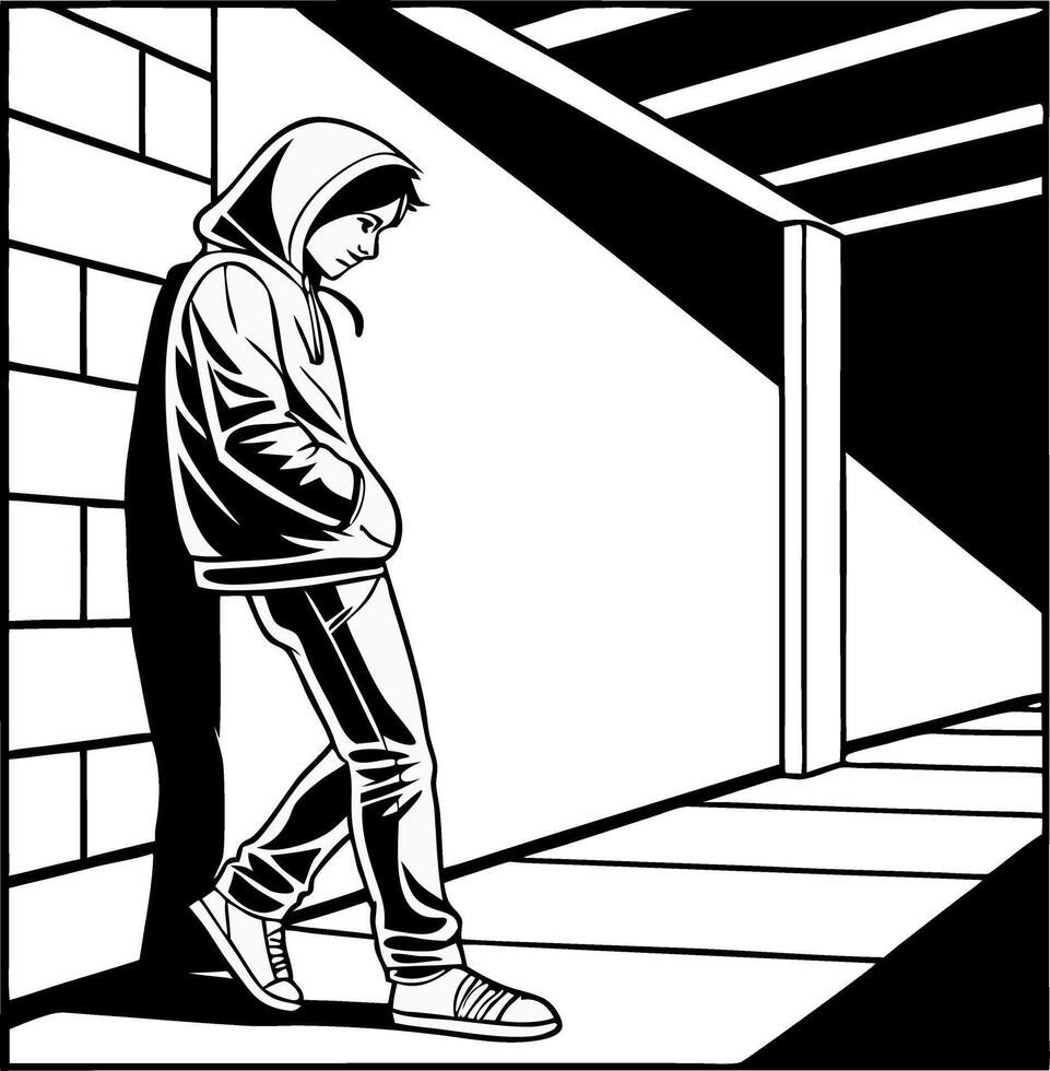Stylish Youth Leaning Against Wall in Urban Setting for Street Art Designs and Illustrations vector