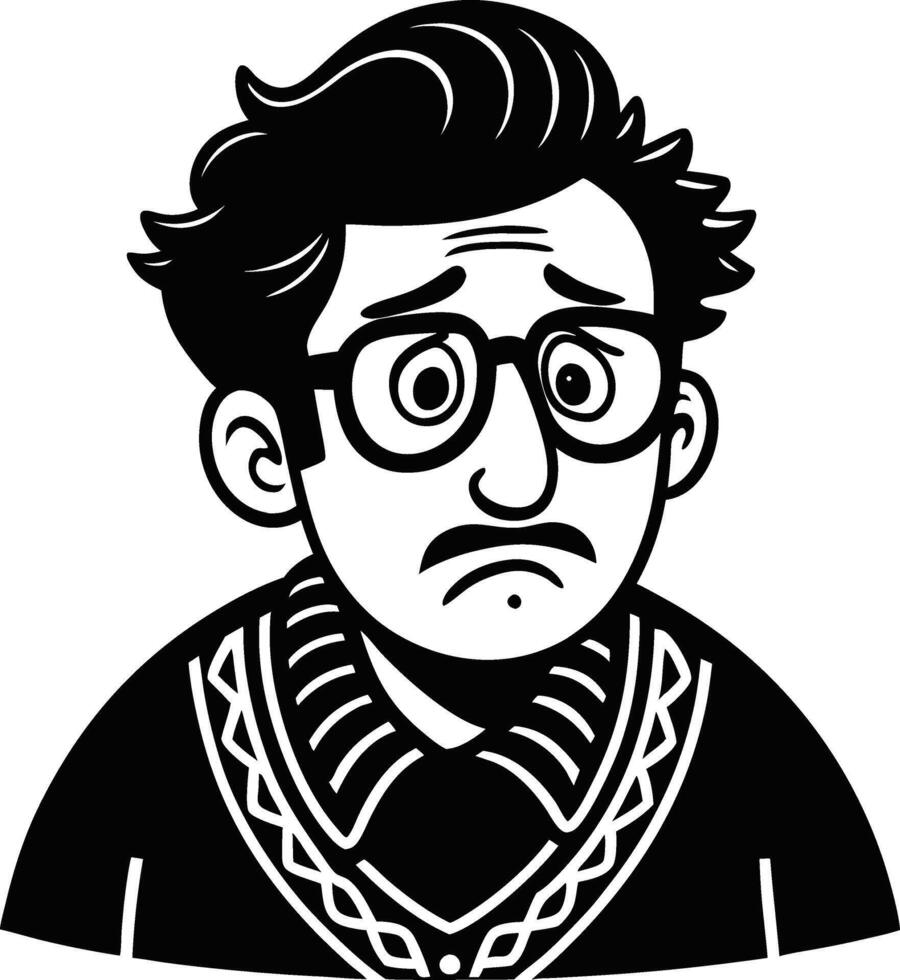Concerned Man with Glasses and Sweater Illustrating Worry and Emotional Expression vector