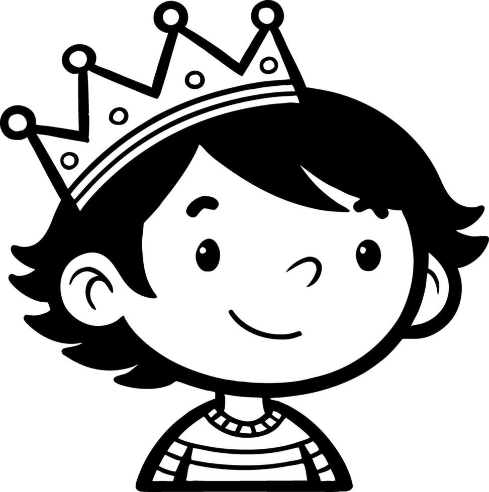 Cute Boy Wearing Crown Cartoon Character Illustration for Kids Coloring Book and Tattoo Design vector