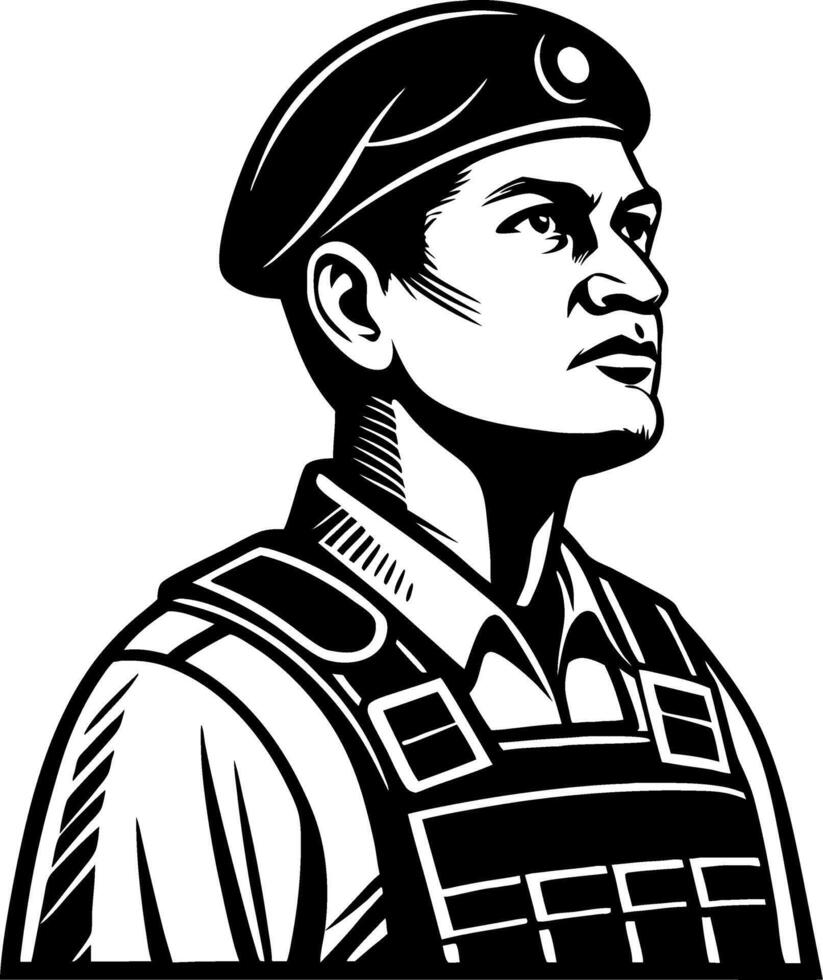 Bold Portrait of a Military Soldier in Uniform Representing Valor and Strength for Designs vector