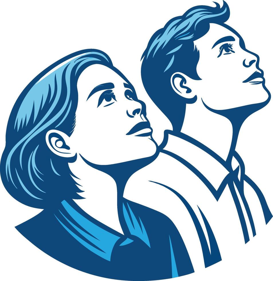 Inspired Young Couple Looking Upward Illustration for Motivational Themes vector