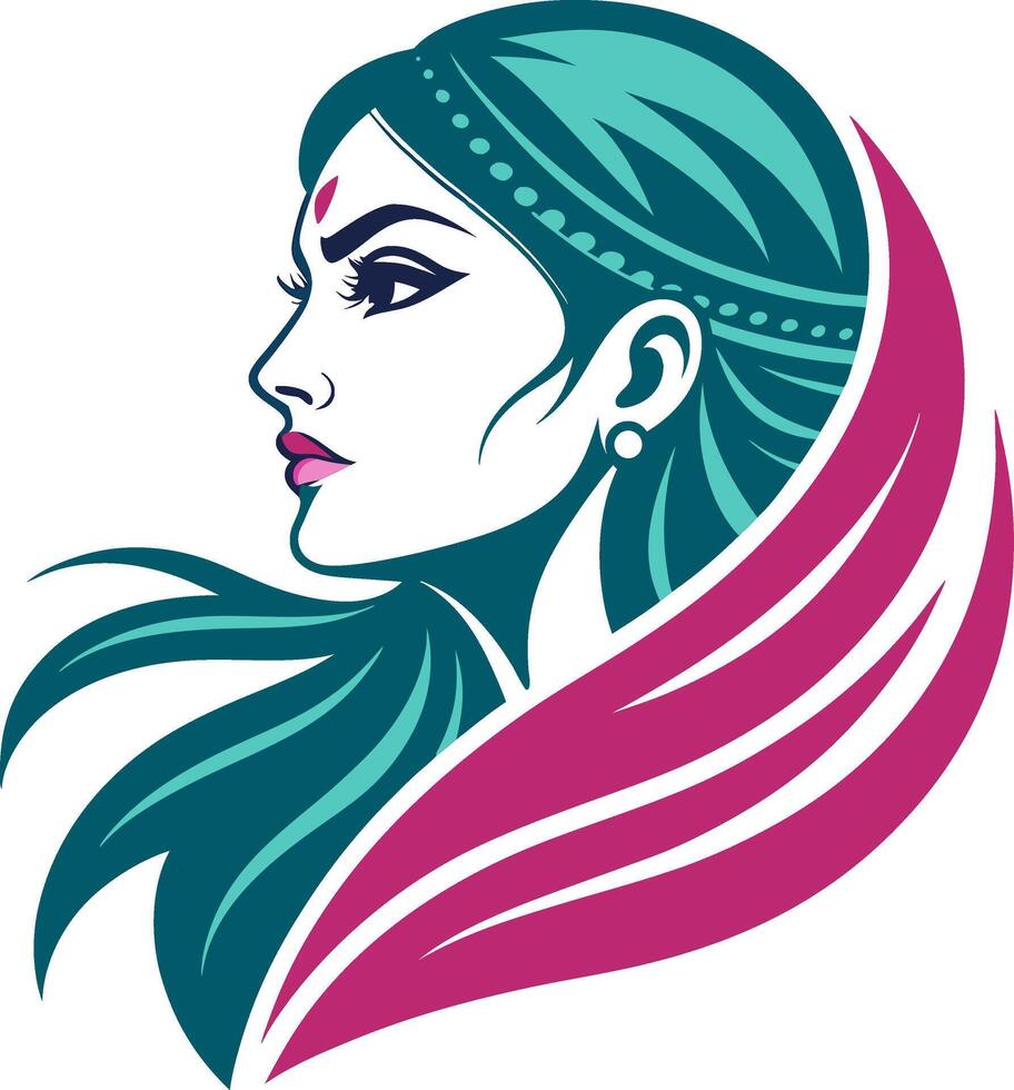 Elegant Indian Woman Profile with Flowing Hair for Fashion Design and Cultural Themes vector