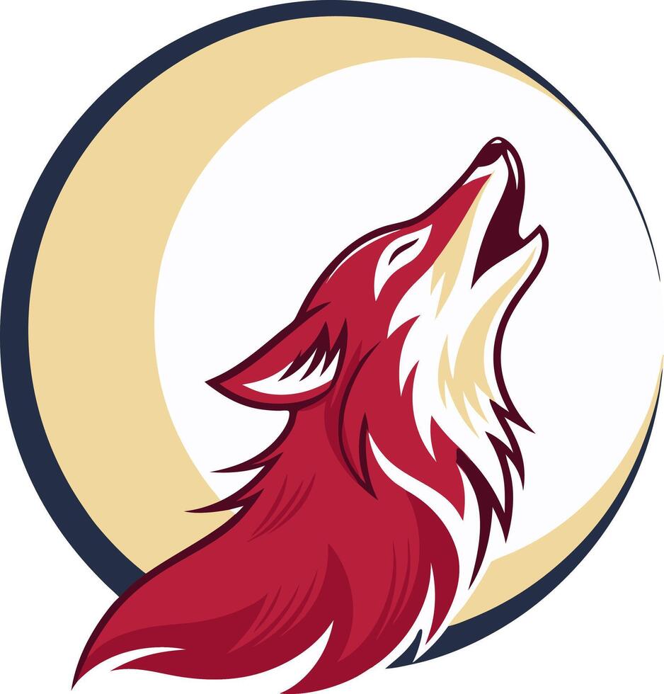 Howling Red Wolf Silhouette Surrounded by Moon Graphic Design for Tattoos Logos and Art vector