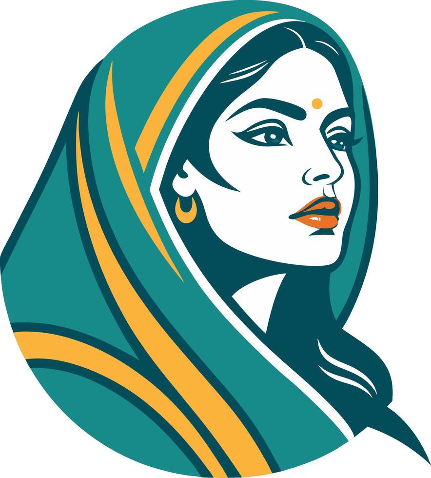 Elegant Indian Woman Portrait with Traditional Attire and Headscarf for Cultural Art Representations vector