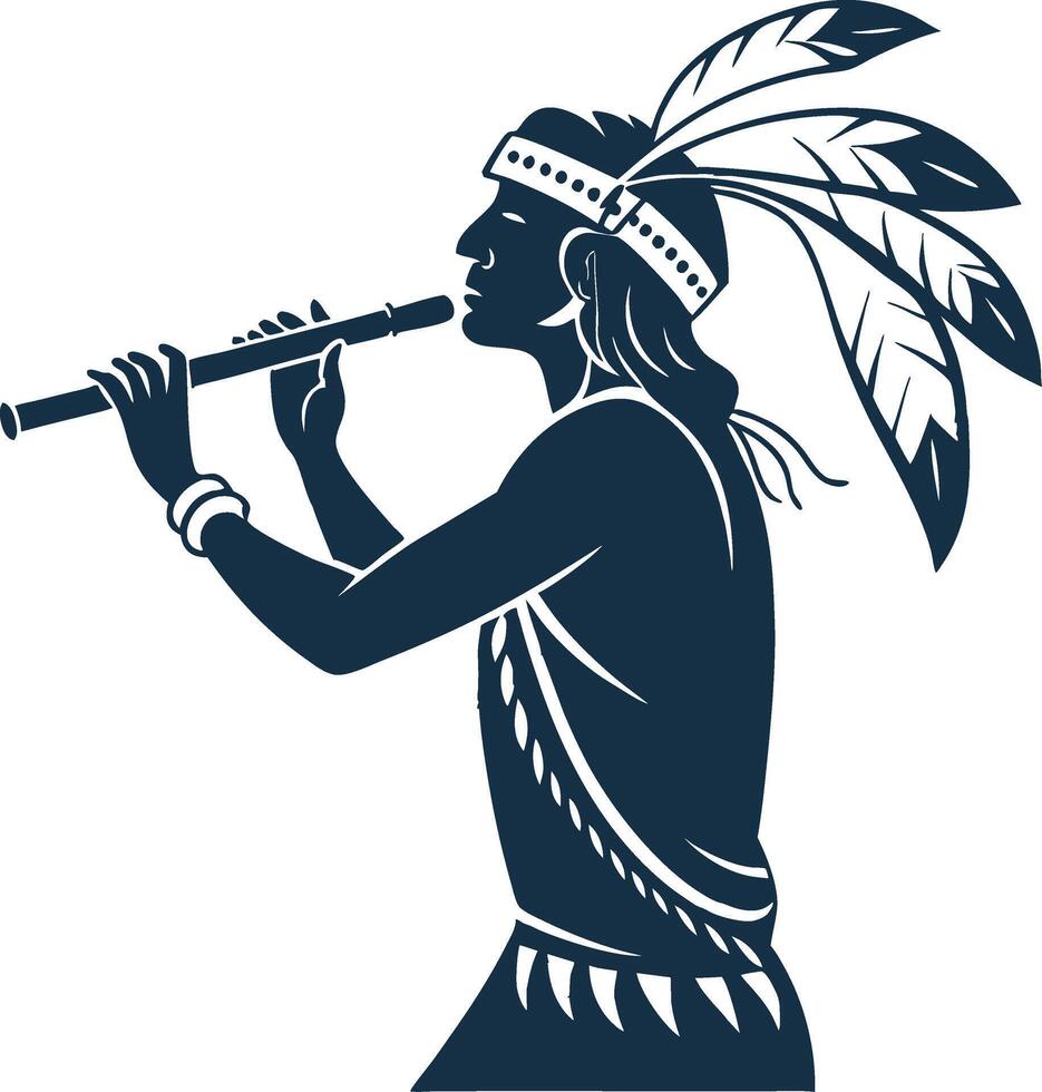 Native American Flute Player Illustration for Cultural Art Projects and Design vector
