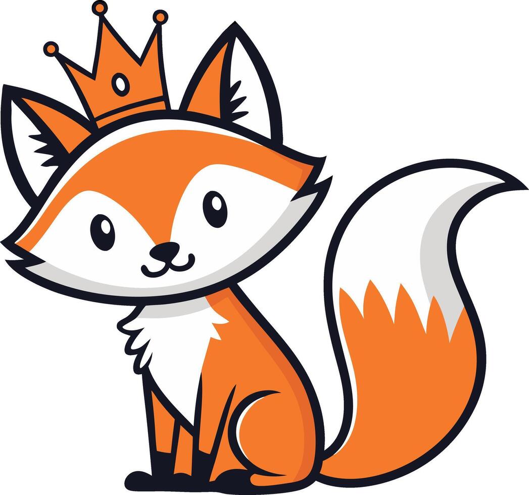 Cute Cartoon Fox Character with Crown for Projects and Fun Designs vector