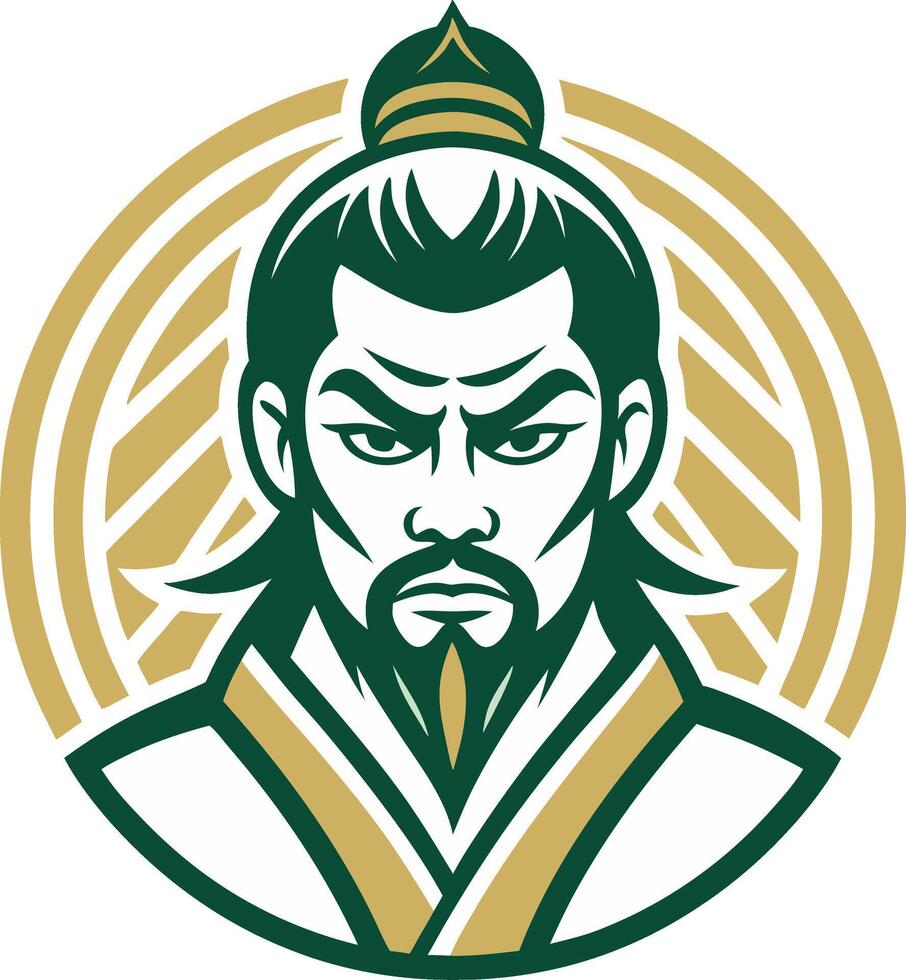 Strong Male Warrior Character with Traditional Asian Attire and Confident Expression vector