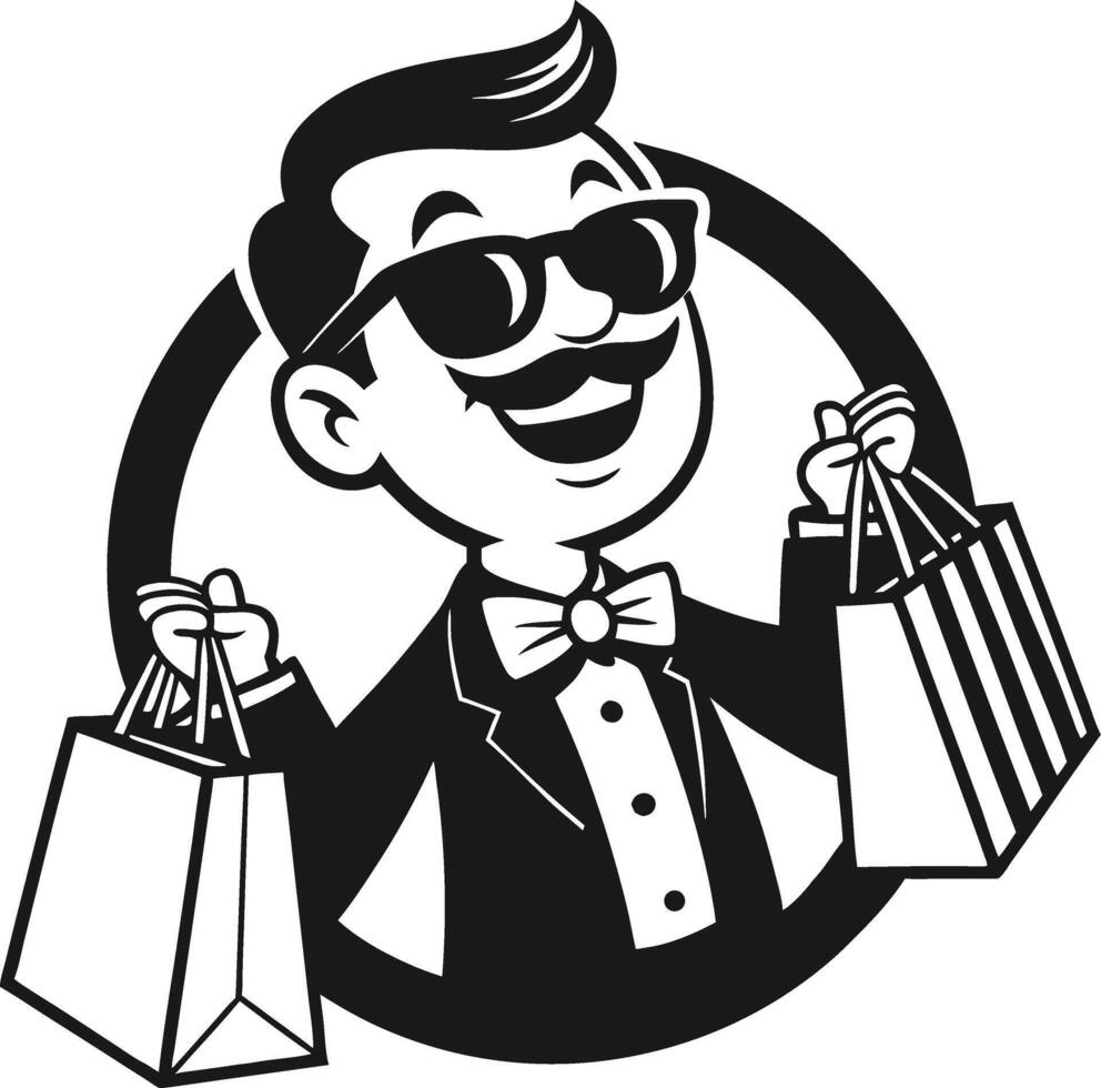 Cheerful Man in Sunglasses with Shopping Bags in Classic Suit Design for Retail Branding vector