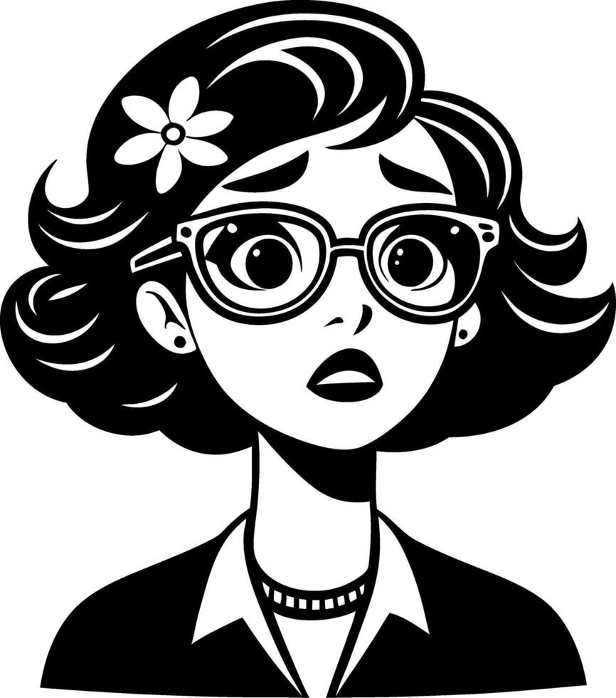Surprised Woman with Glasses and Flower in Hair Illustration for Creative Projects vector