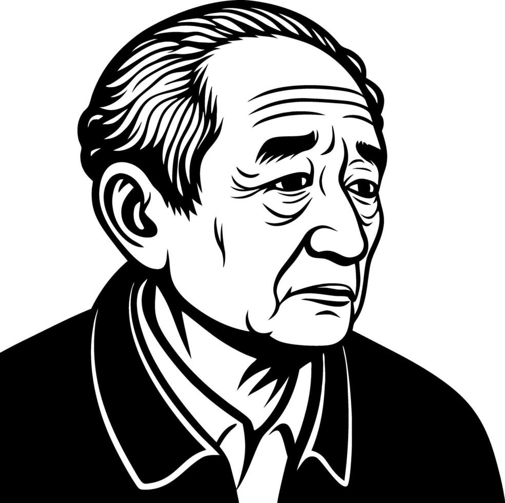Elderly Man Portrait Line Art Style Ideal for Tattoo Design Coloring Book Illustrations vector