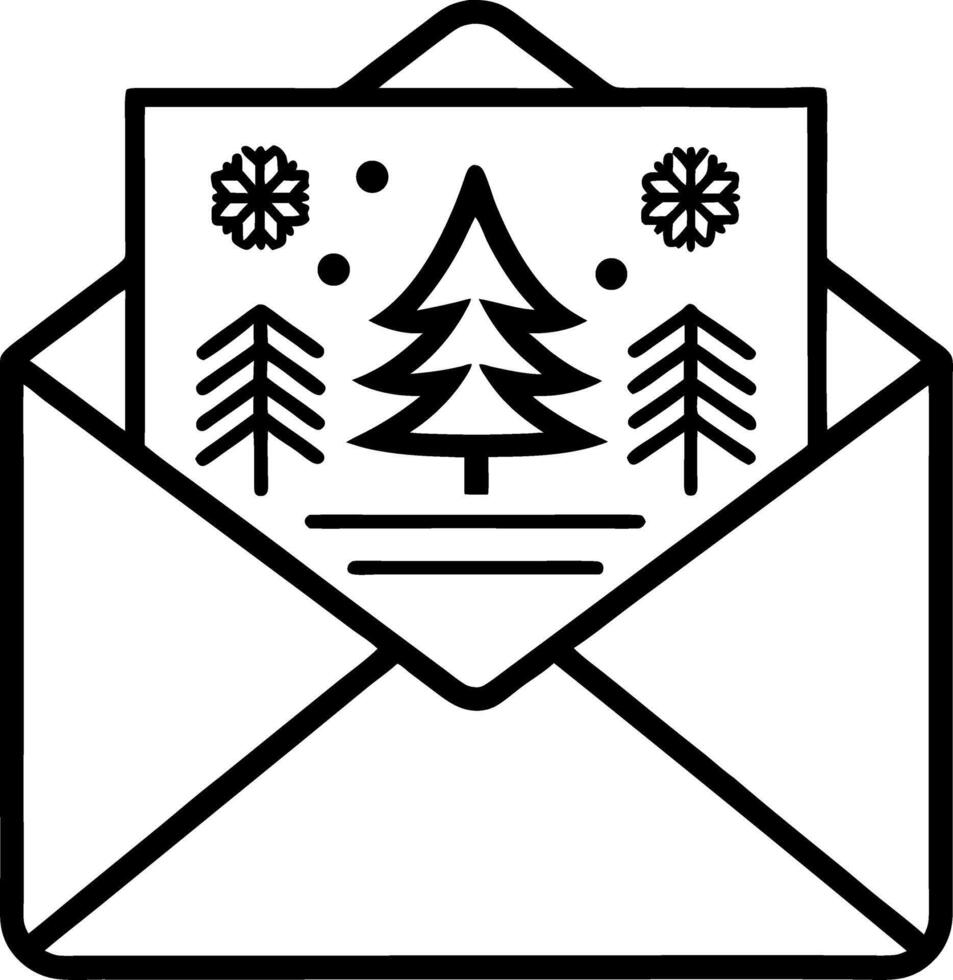 Christmas Greeting Card Design with Pine Tree Snowflakes and Decorative Envelope Art vector