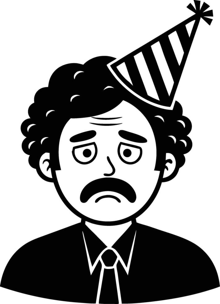 Sad Man with Party Hat Illustration for Humor Designs and Celebration Themes vector