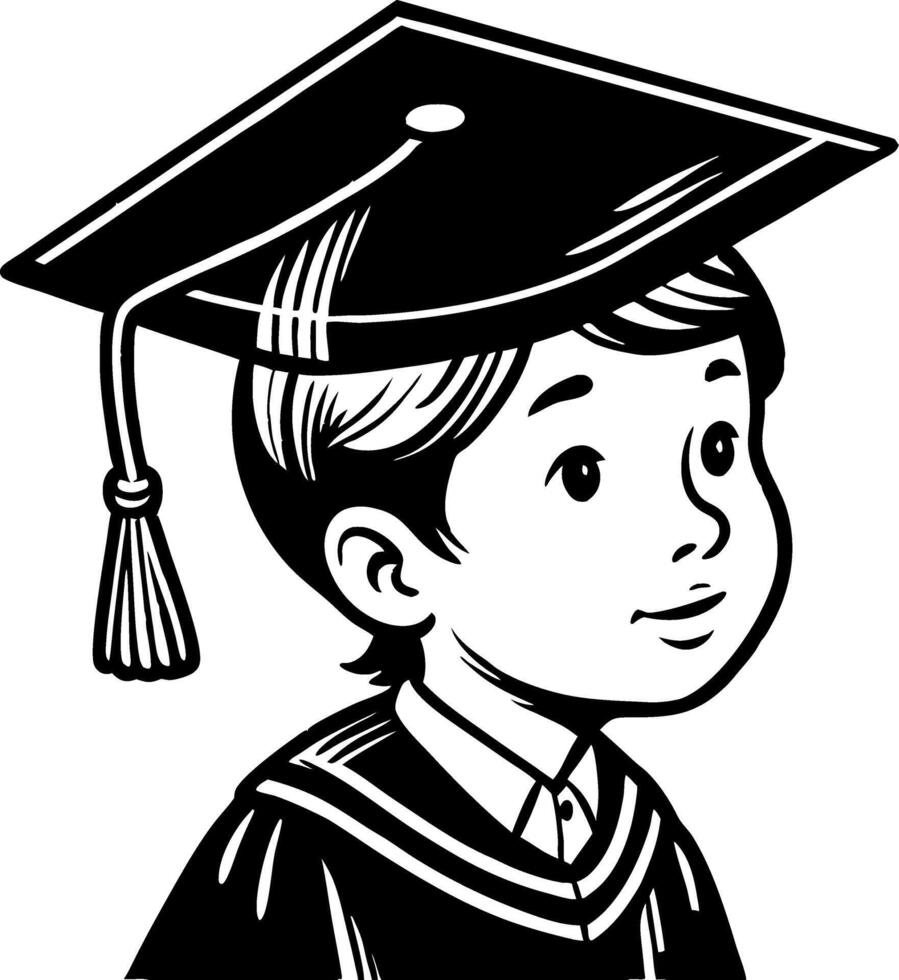 Happy Young Boy Graduation Portrait Smiling Wearing Cap and Gown for Education Themes vector