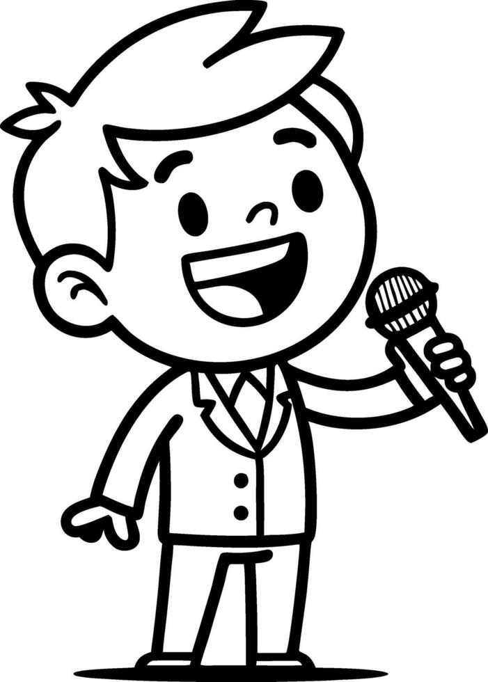 Cheerful Cartoon Boy Singing with Microphone in Suit Illustration for Kids Design Projects vector