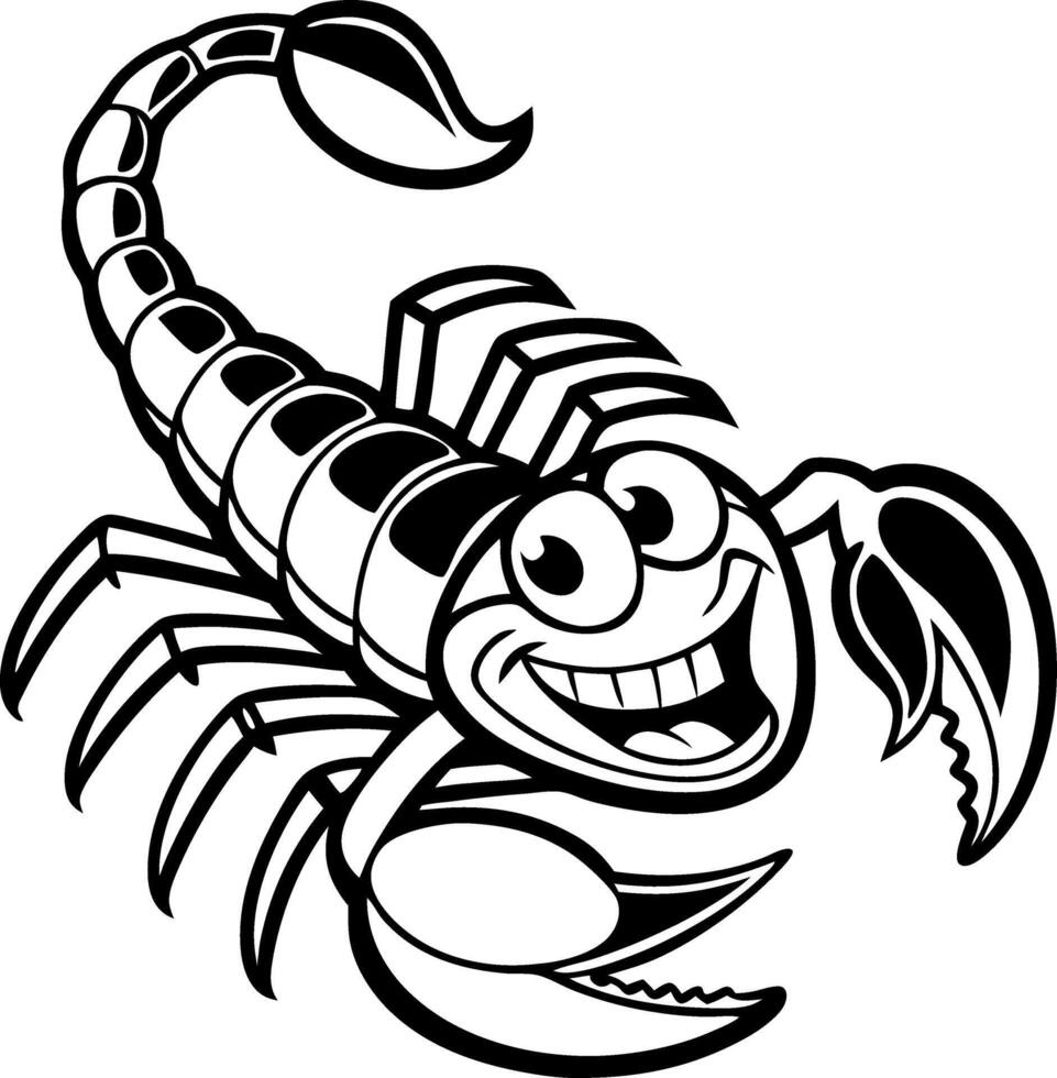 Cute Cartoon Scorpion Character with Big Eyes and Smile for Kids Coloring and Tattoo Designs vector