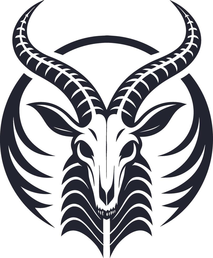 Intricate Goat Skull Design with Horns and Tribal Elements for Tattoo and Apparel vector