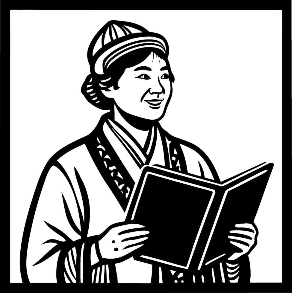Traditional Scholar Reading Book in Eastern Attire Illustration for Educational Themes vector