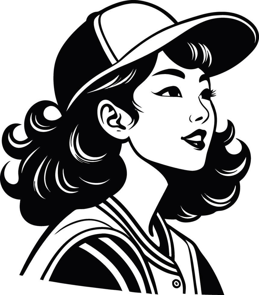 Stylish Vintage Girl with Cap Retro Illustration Suitable for Apparel Design and Tattoos vector