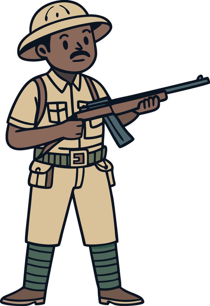 Soldier with Rifle in Khaki Uniform for Historical Illustrations and Military Designs vector
