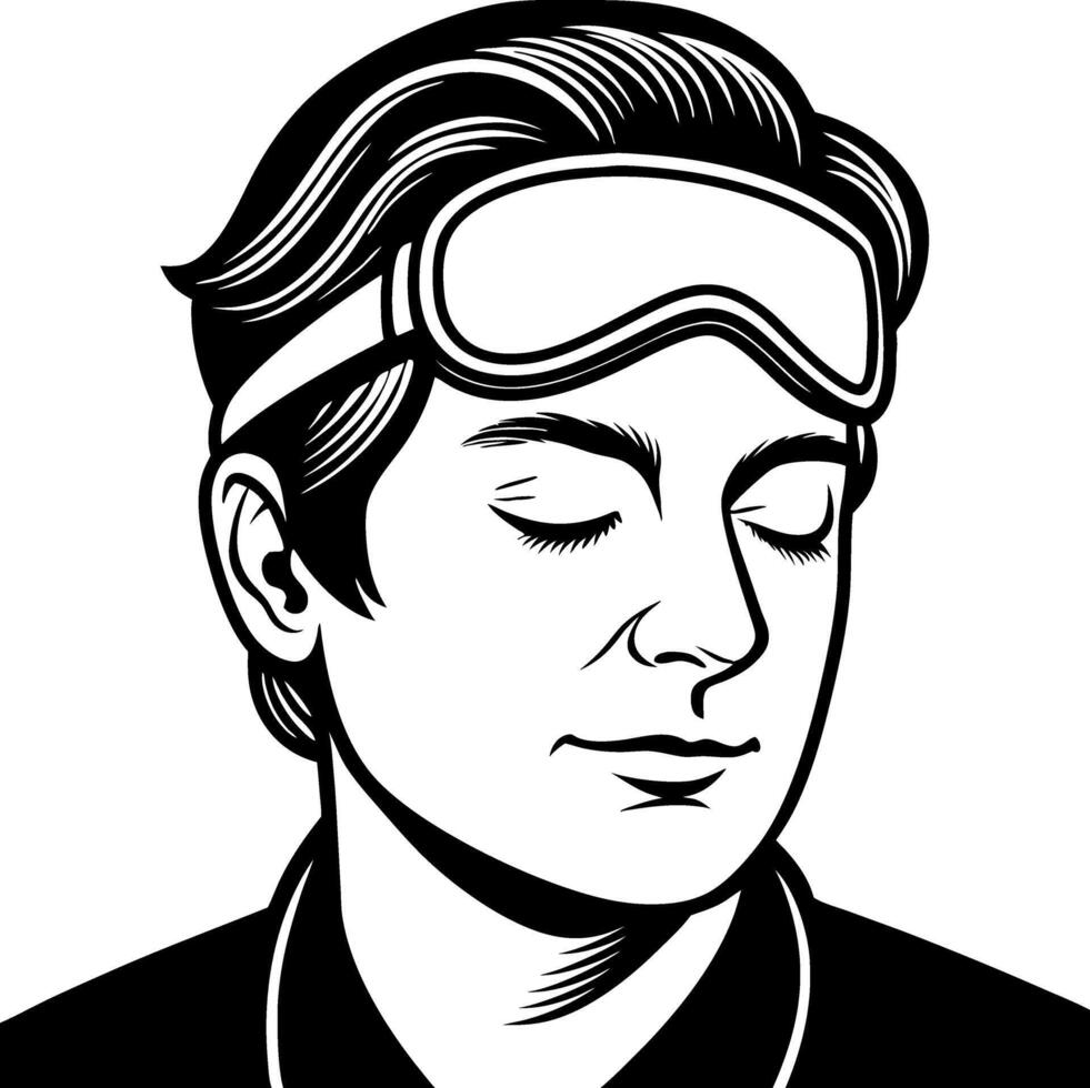 Relaxed Man with Sleep Mask Design for Wellness and Self-Care Themes vector
