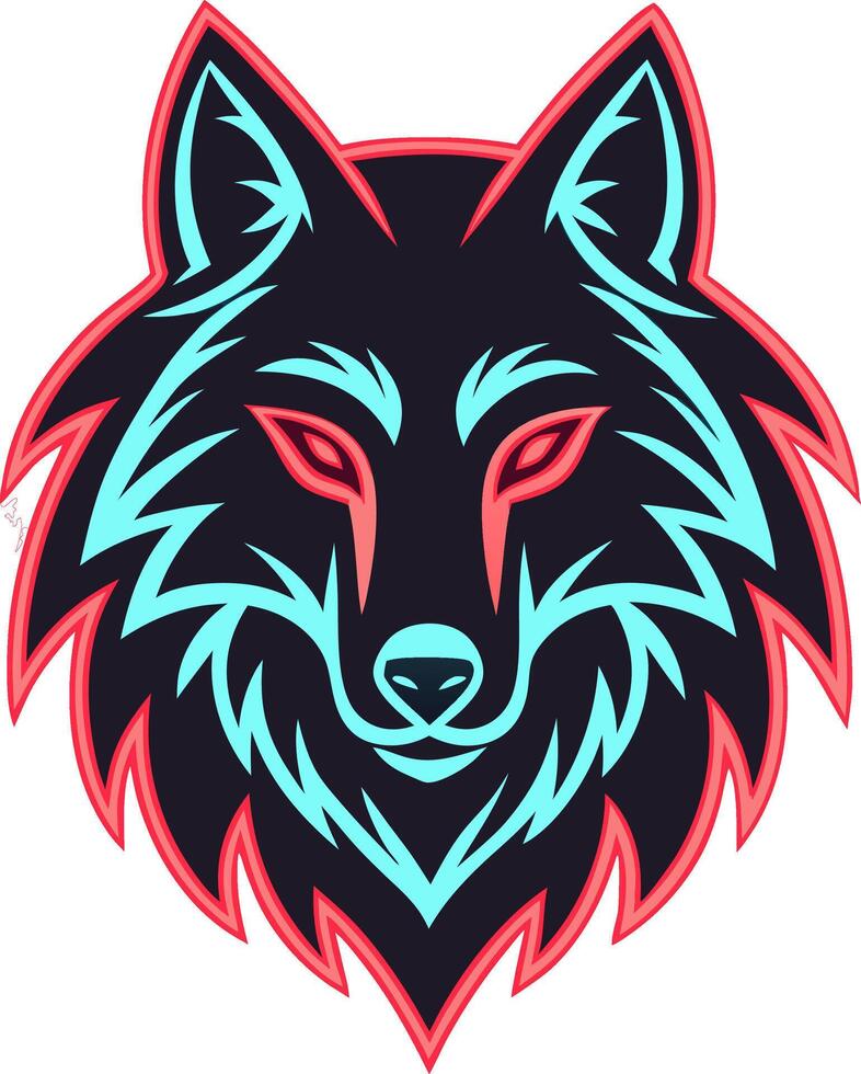 Vibrant Wolf Head Design Featuring Bold Colors for Apparel Tattoo and Graphic Uses vector