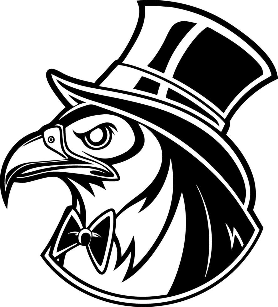 Elegant Falcon Character in Top Hat and Bowtie Vintage Style Illustration vector