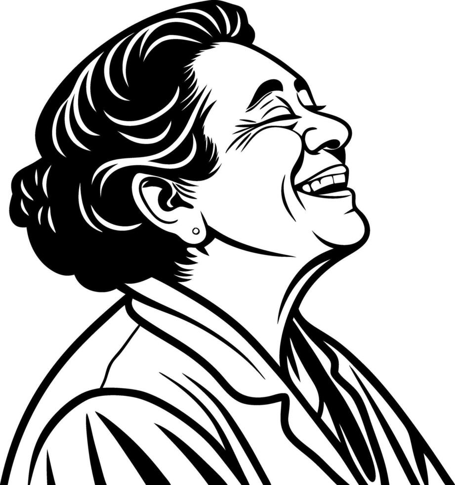 Joyful Elderly Woman Portrait Smiling Art for Tattoo Design and Coloring Book vector