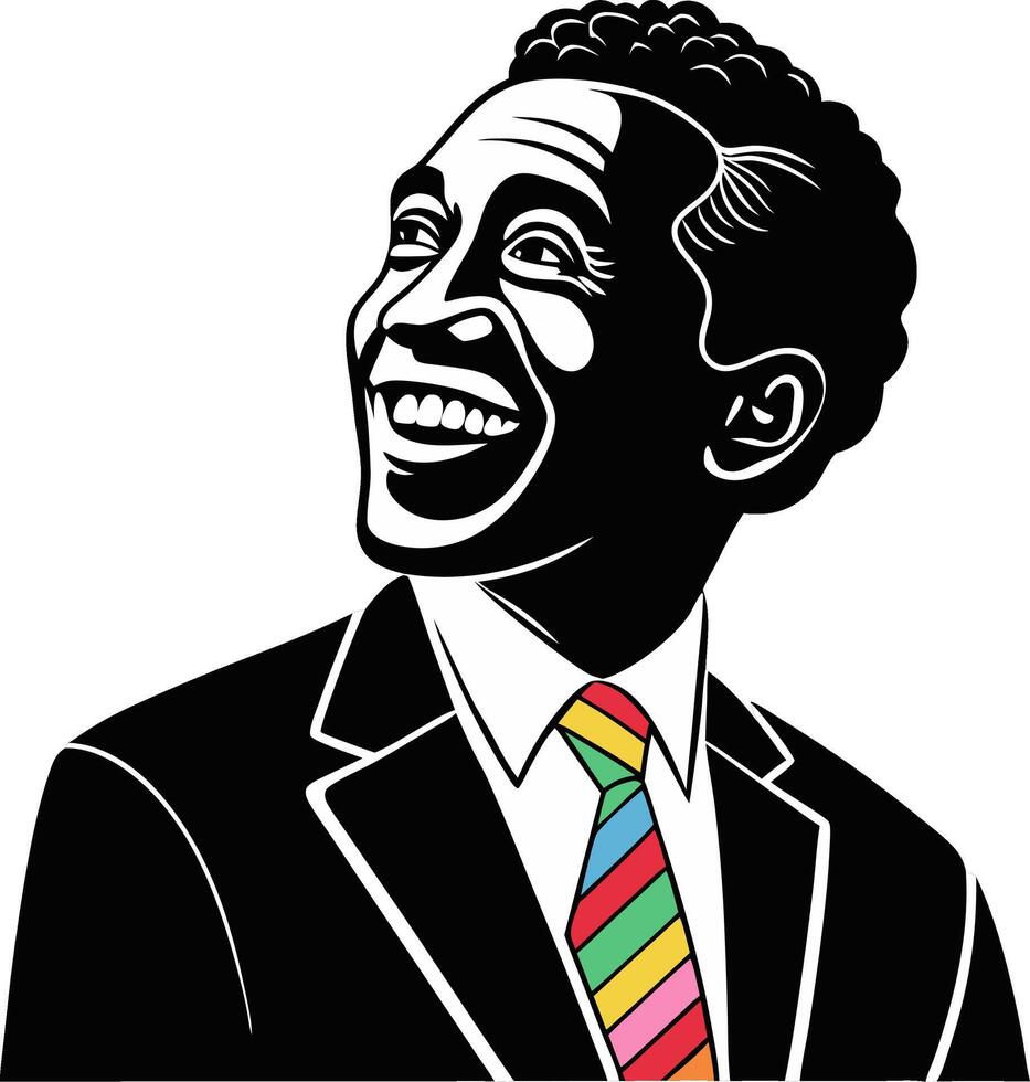 Joyful Portrait of a Smiling Man in Suit with Colorful Tie for Artistic Projects and Designs vector