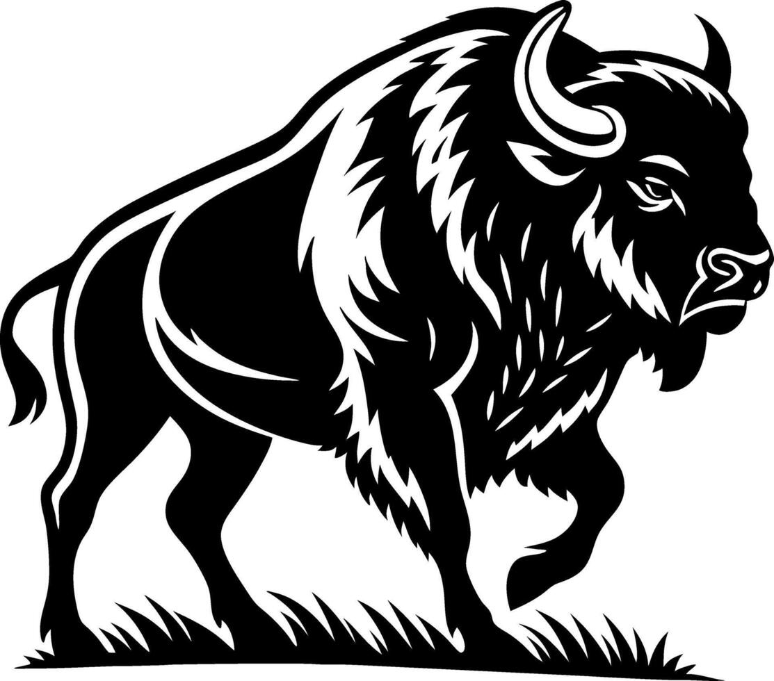 Majestic Bison Silhouette Running on Grass Ideal for Tattoo Design and Apparel Graphics vector