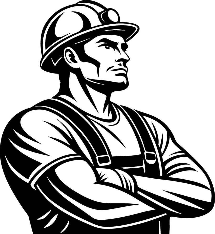 Strong Miner in Hard Hat with Arms Crossed Emphasizing Strength and Determination vector