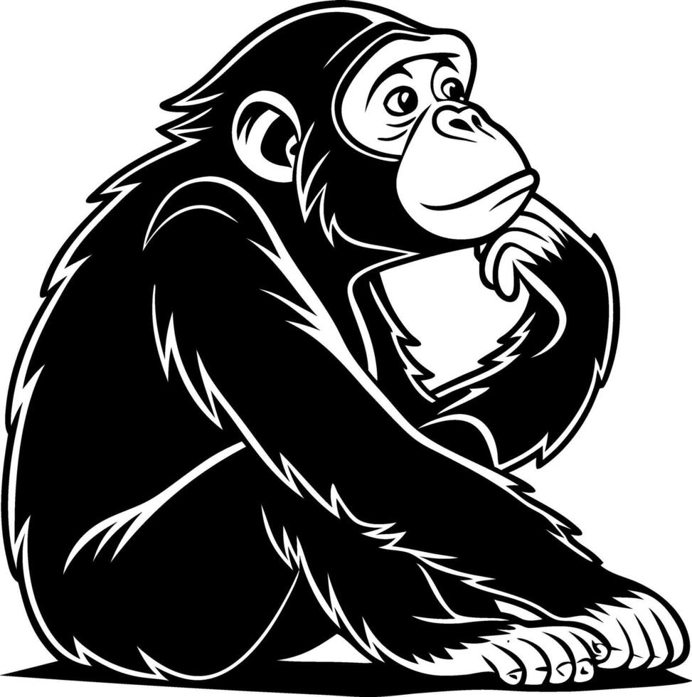 Thoughtful Chimpanzee Sitting in Contemplation Art for Illustration and Tattoo Designs vector