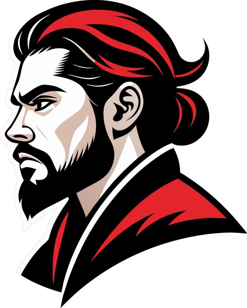 Samurai Warrior Profile Art with Bold Red and Black Coloring for Tattoo and Design Use vector
