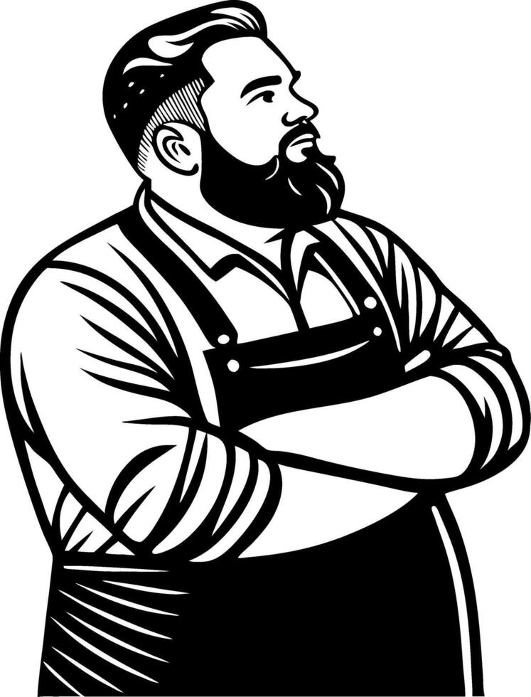Confident Man with Beard in Apron Portrait for Business Branding and Tattoo Design vector