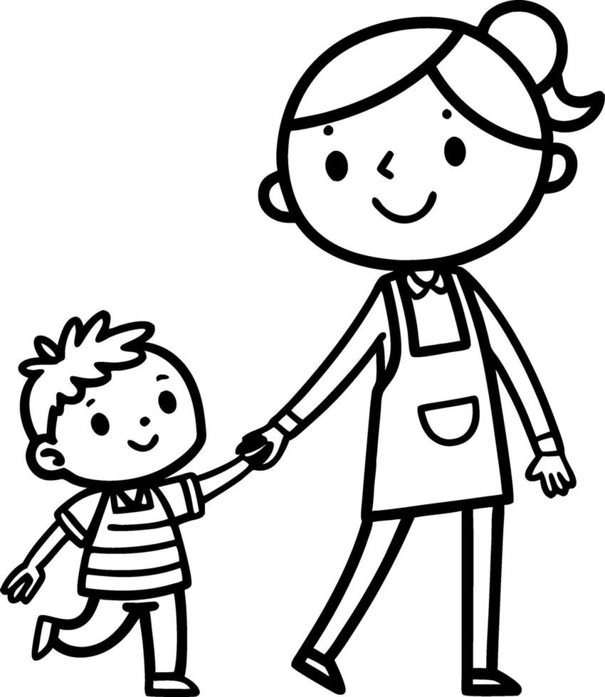 Happy Mother and Child Walking Together Cartoon Illustration for Educational Materials vector