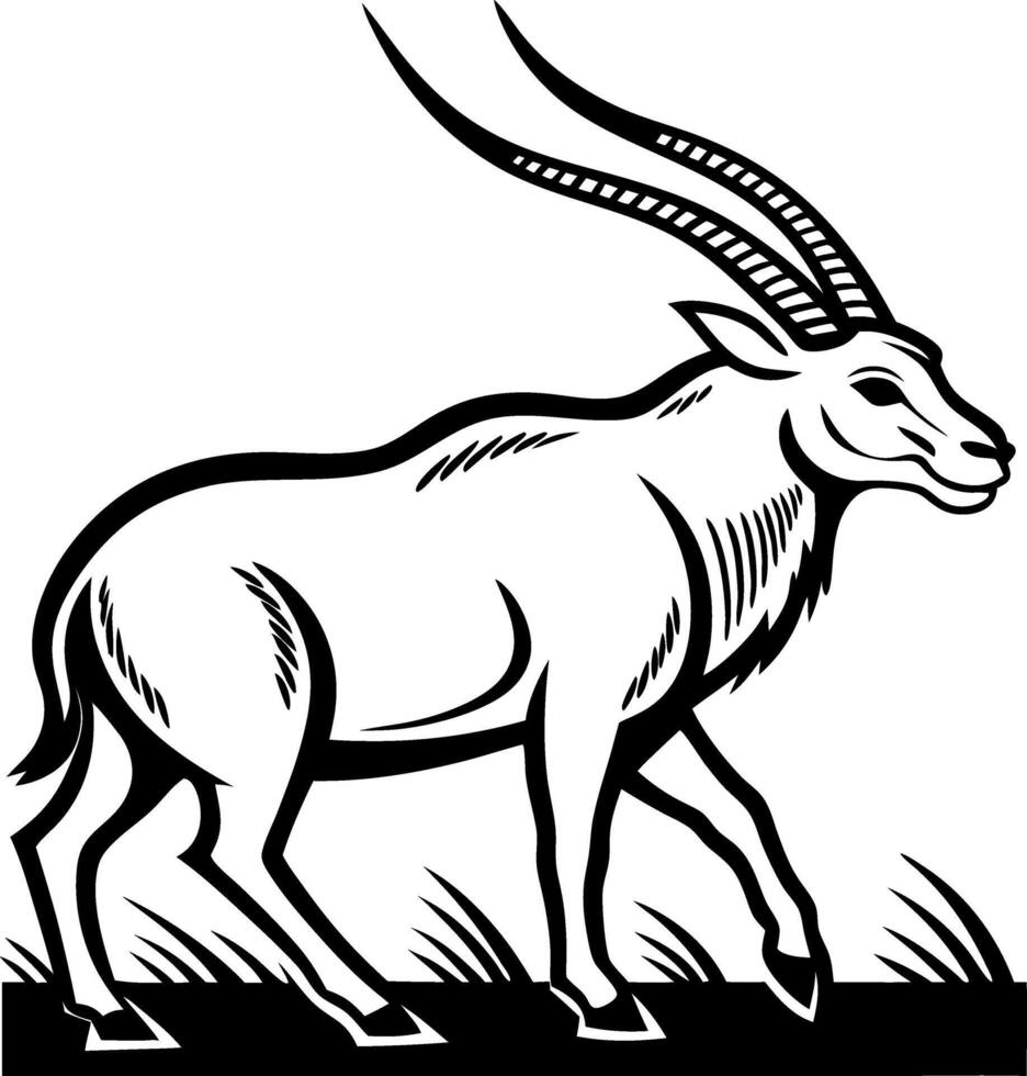 Stylized Antelope Walking in Grass Black and White Art for Nature Illustrations vector