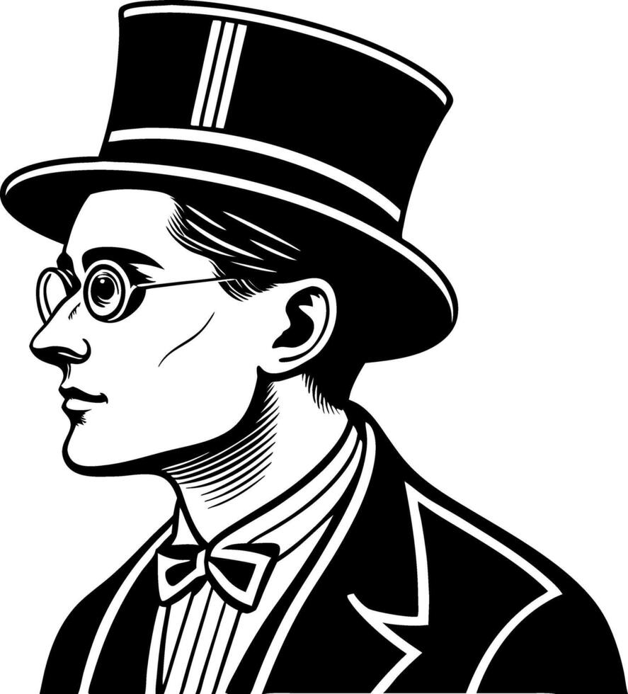 Elegant Gentleman Profile Illustration with Top Hat and Bowtie for Vintage Designs vector