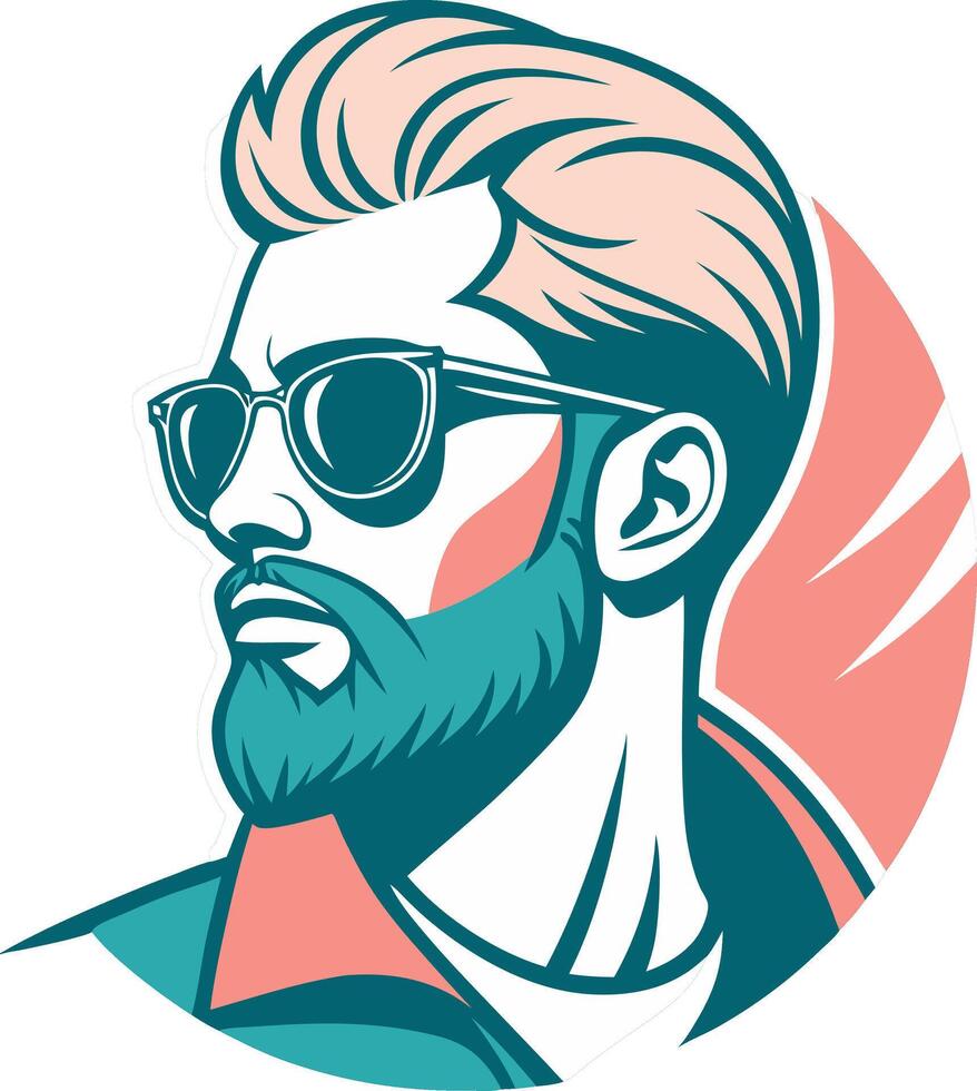 Stylish Hipster Man with Sunglasses and Beard in Retro Colorful Art Design vector